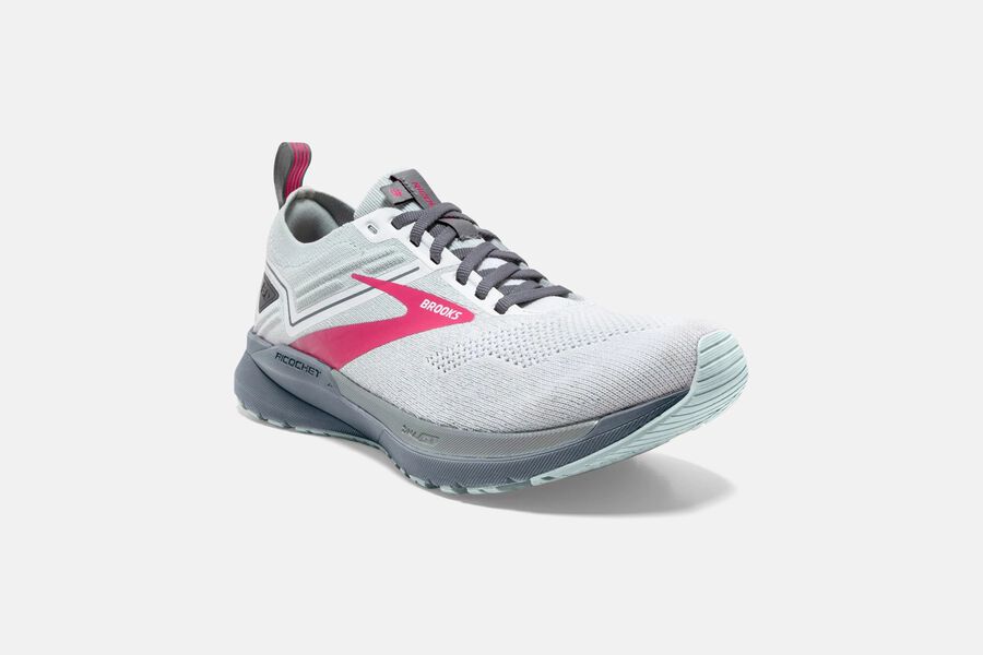 Ricochet 3 Road Brooks Running Shoes NZ Womens - White/Pink - MQBHUP-176